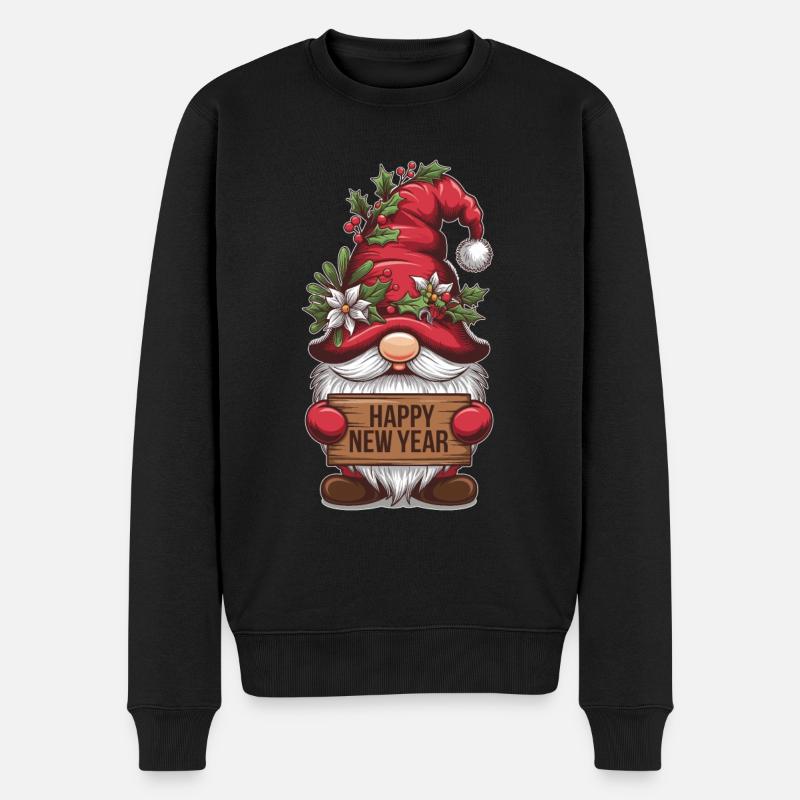 Gnom Zwerg Happy New Year - Männer Premium Bio Pullover - Schwarz