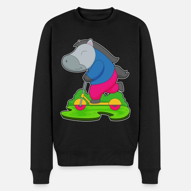 Pferd Roller - Männer Premium Bio Pullover - Schwarz