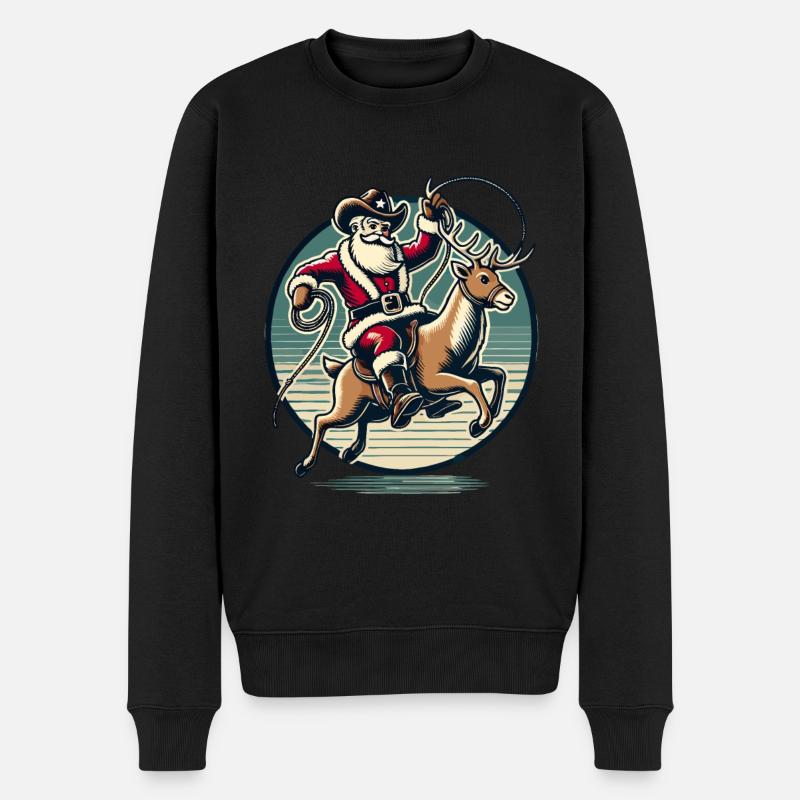Cowboy Weihnachtsmann Rodeo Ritt mit Rentier - Männer Premium Bio Pullover - Schwarz