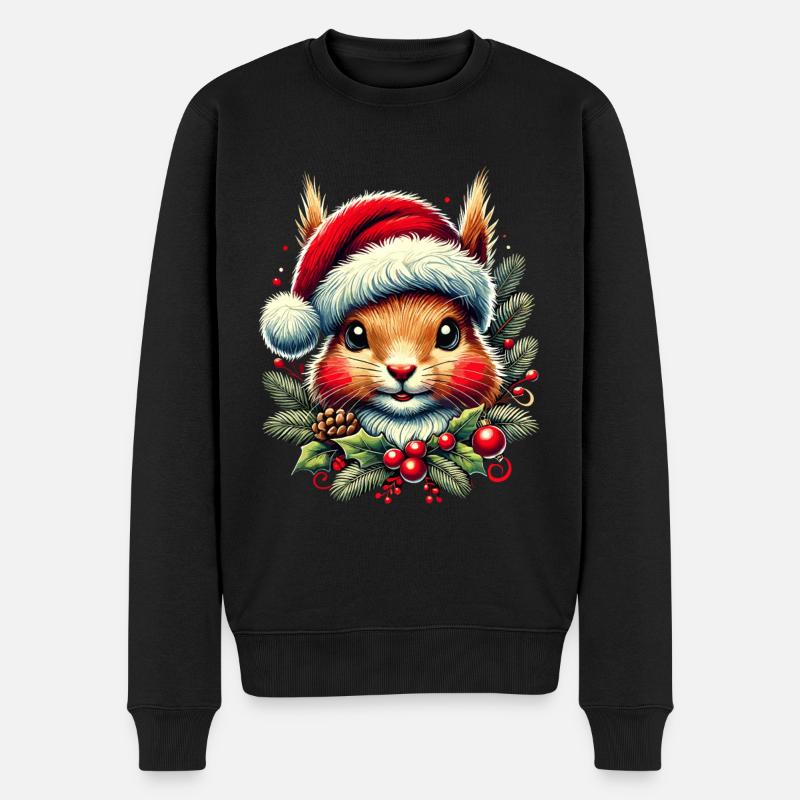 Écureuil de Noël avec chapeau de Noël - Pull Premium bio Homme - noir