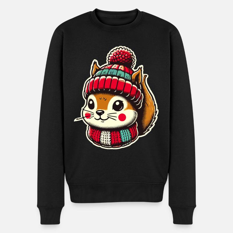 Christmas squirrel with cap - Men's Premium Organic Jumper - black