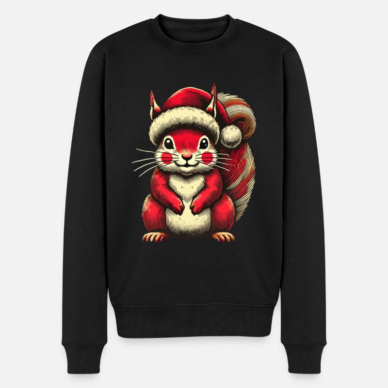 Niedliches Eichhörnchen Mit Weihnachtsmütze - Männer Premium Bio Pullover - Schwarz