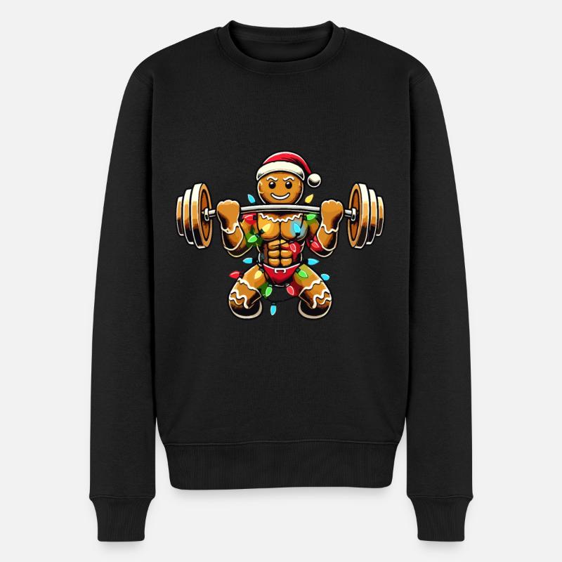 Lebkuchenmann Bodybuilder Weihnachtlich - Männer Premium Bio Pullover - Schwarz