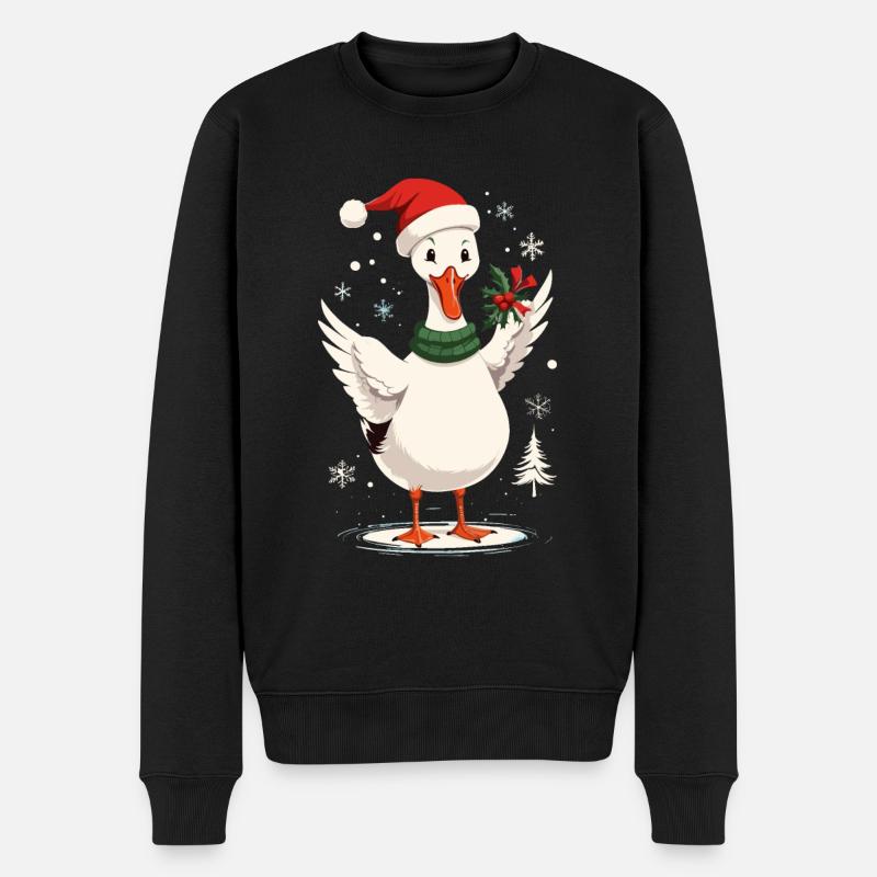 Weihnachtliche Ente Mit Weihnachtsmütze - Männer Premium Bio Pullover - Schwarz