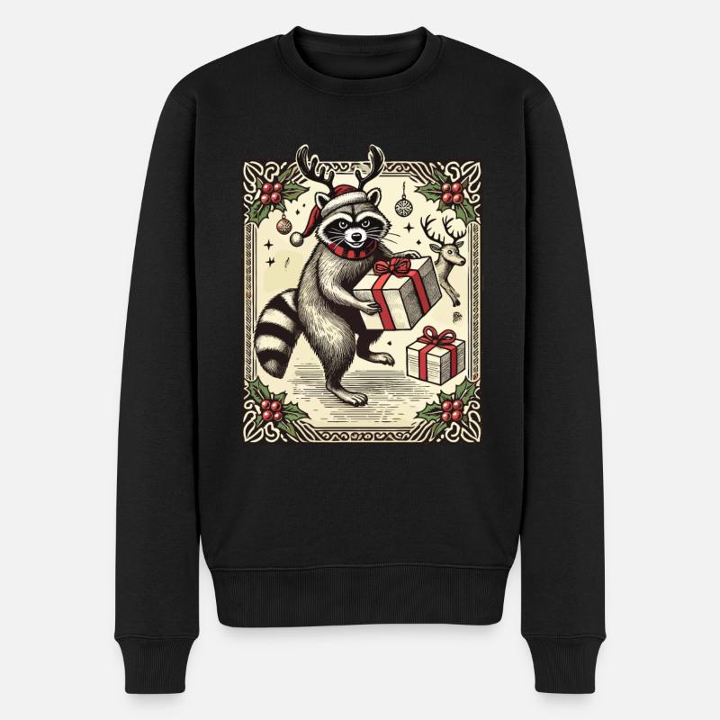 Weihnachtlicher Waschbär Mit Geschenken Und - Männer Premium Bio Pullover - Schwarz