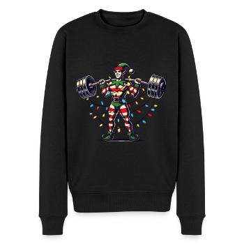 Weihnachtlicher Fitness Elf mit Hanteln - Männer Premium Bio Pullover - Schwarz - Vorne - Nico (187cm)