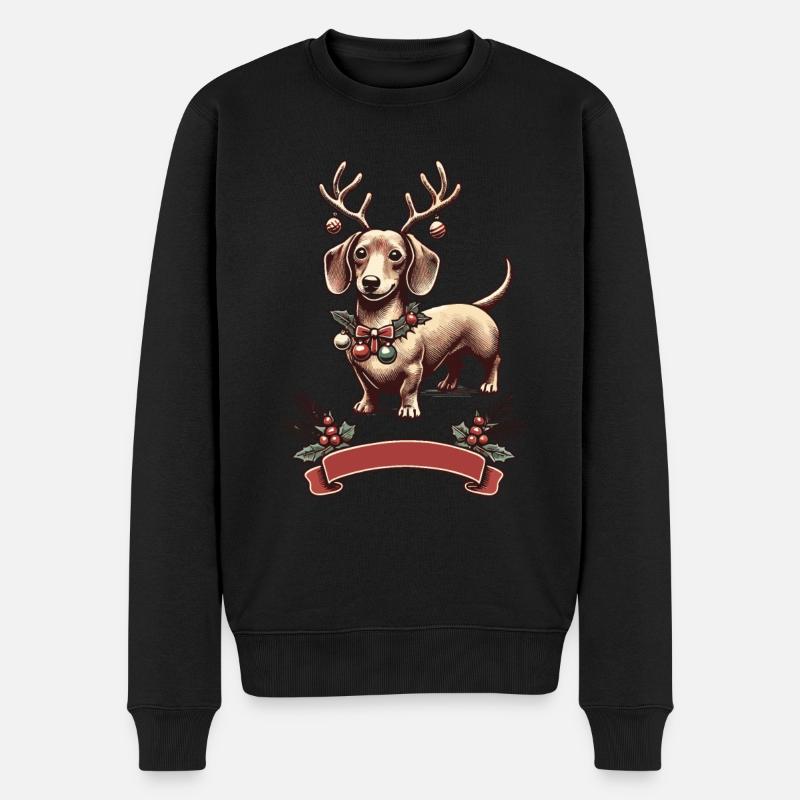 Teckel de Noël avec bois - Pull Premium bio Homme - noir