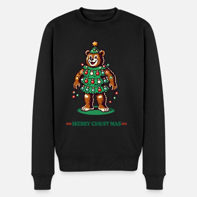 weiFröhlicher Weihnachtsbär Mit Lichterkette - Männer Premium Bio Pullover - Schwarz