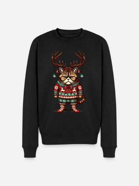 Grumpy Christmas cat with antlers - Men's Premium Organic Jumper - black