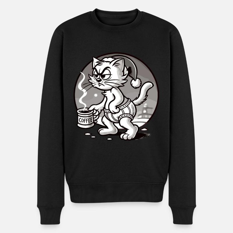 Mürrische Katze Mit Kaffee Weihnachten - Männer Premium Bio Pullover - Schwarz