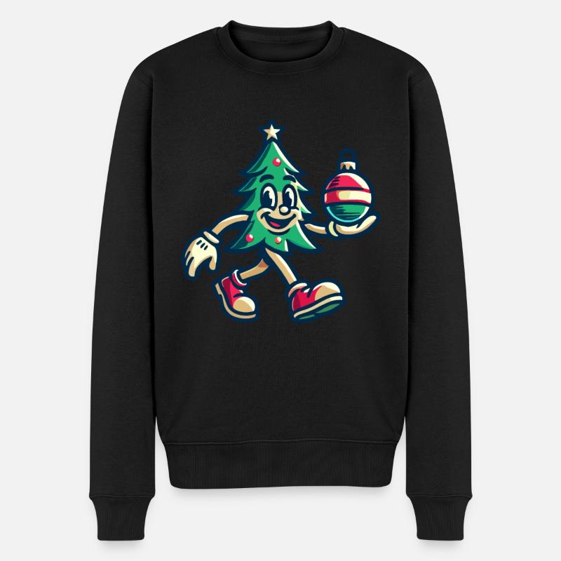 Fröhlicher Weihnachtsbaum Retro Look - Männer Premium Bio Pullover - Schwarz