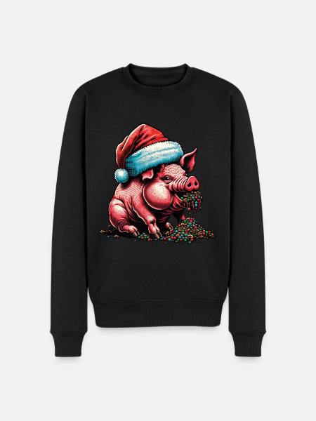 Christmas Pig with Hat - Men's Premium Organic Jumper - black