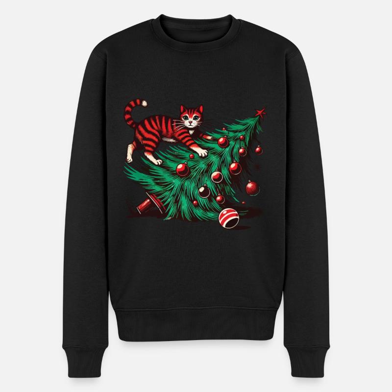 Lustige Katze Weihnachten Retro Vintage - Männer Premium Bio Pullover - Schwarz