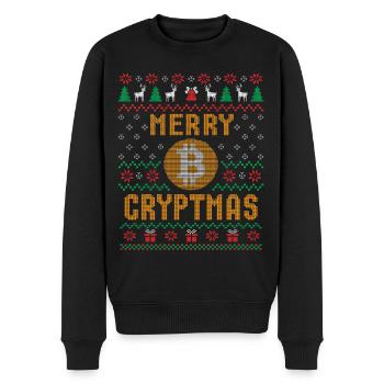 Ugly christmas Merry Cryptmas Bitcoin Weihnachten - Männer Premium Bio Pullover - Schwarz - Vorne - Nico (187cm)