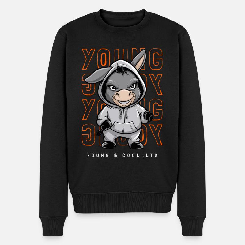 Esel Young and Cool Tierliebhaber - Männer Premium Bio Pullover - Schwarz