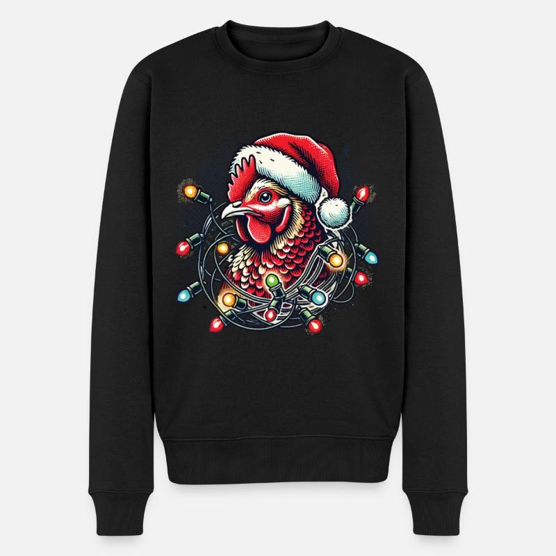 Weihnachtshuhn Mit Lichterkette - Männer Premium Bio Pullover - Schwarz