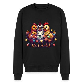 Poulets drôles de Noël avec des guirlandes lumineuses - Pull Premium bio Homme - noir - Devant - Nico (187cm)