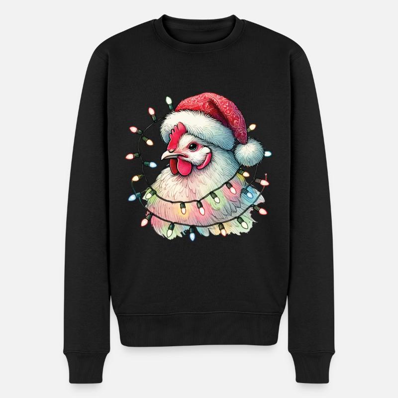Weihnachtshuhn Mit Lichterketten - Männer Premium Bio Pullover - Schwarz