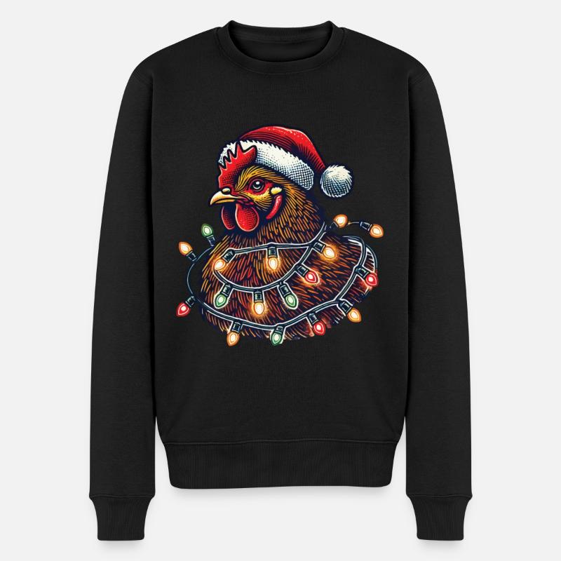 Weihnachtshuhn Mit Lichterkette - Männer Premium Bio Pullover - Schwarz