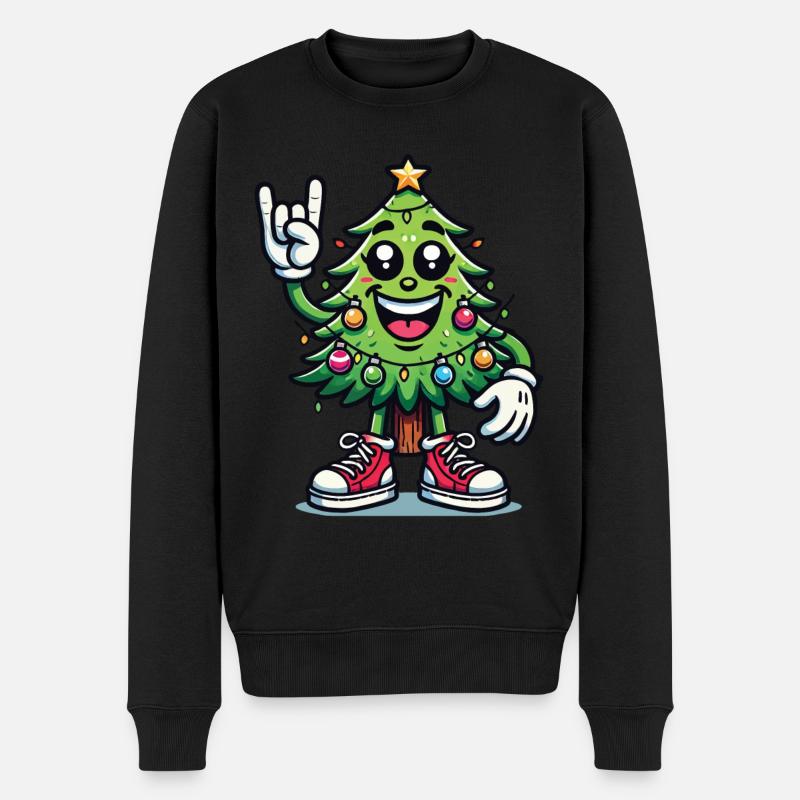 Lustiger Weihnachtsbaum Mit Rockhand - Männer Premium Bio Pullover - Schwarz