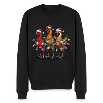 Poulets drôles de Noël avec des lumières - Pull Premium bio Homme - noir - Devant - Nico (187cm)
