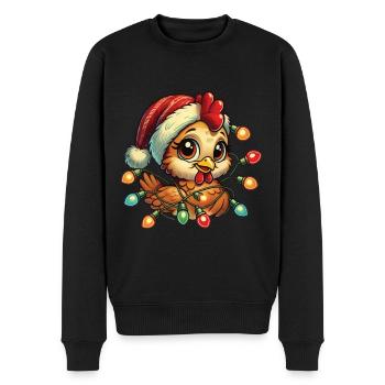 Drôle de poulet de Noël avec des guirlandes lumineuses - Pull Premium bio Homme - noir - Devant - Nico (187cm)