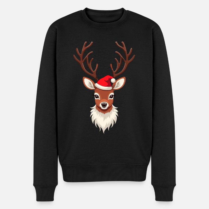 Weihnachtliches Rentier mit roter Mütze - Männer Premium Bio Pullover - Schwarz