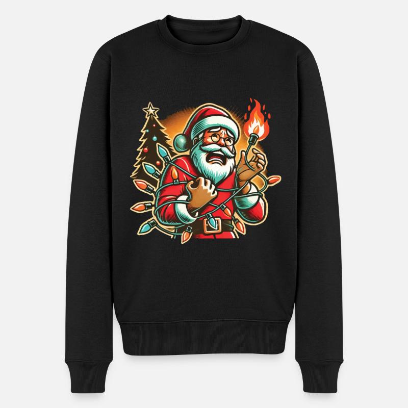 Weihnachtsmann Mit Stromschlag Humor - Männer Premium Bio Pullover - Schwarz