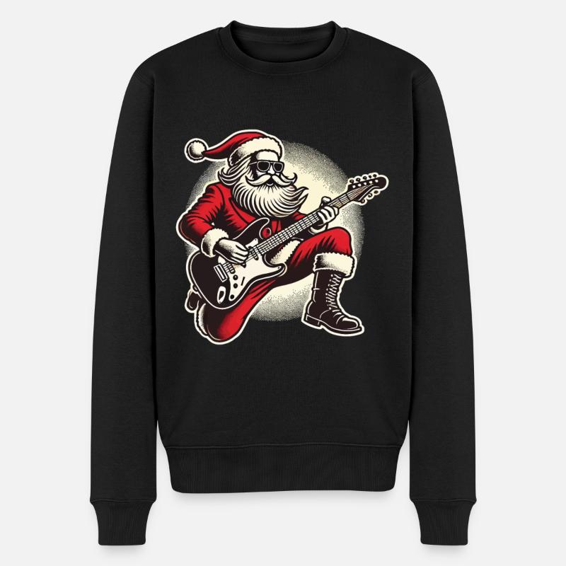 Rockender Weihnachtsmann Mit Gitarre - Männer Premium Bio Pullover - Schwarz