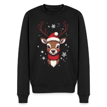 Fröhliches Rentier Weihnachten Motiv - Männer Premium Bio Pullover - Schwarz - Vorne - Nico (187cm)