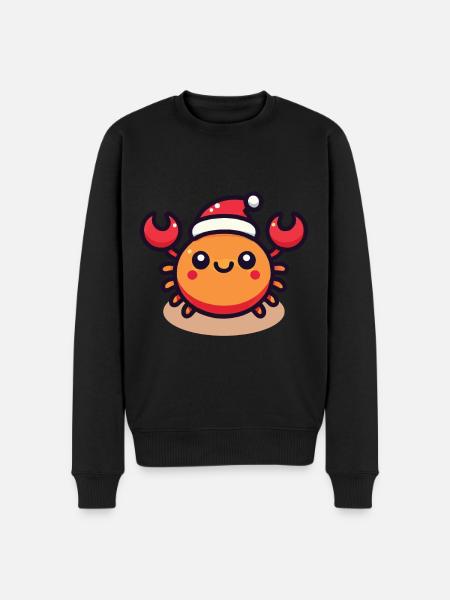 Cheerful crab with santa hat - Men's Premium Organic Jumper - black