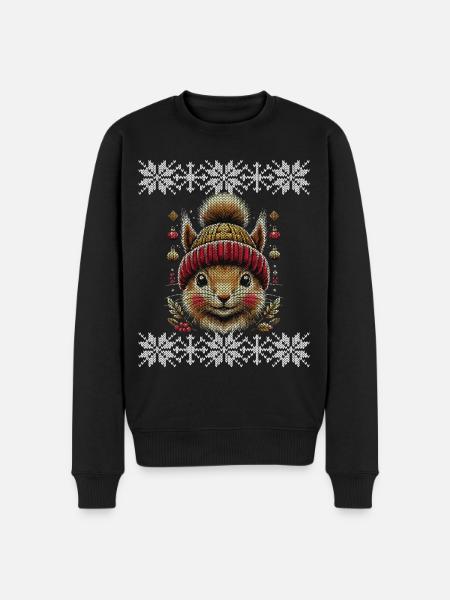 Winter Joy with Squirrel in Knitting Pattern - Men's Premium Organic Jumper - black