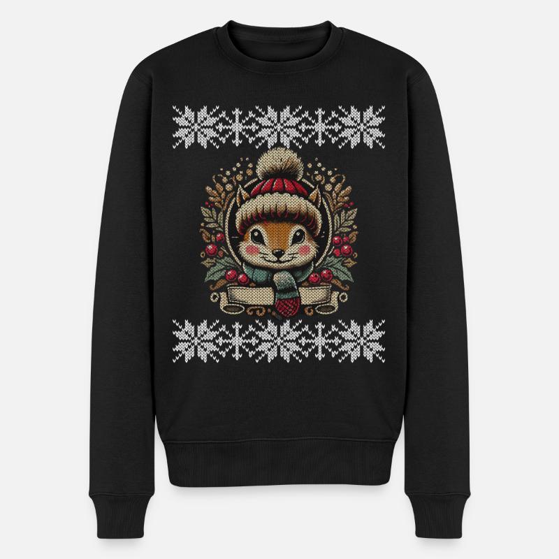 Winterliche Eichhörnchen Illustration - Männer Premium Bio Pullover - Schwarz