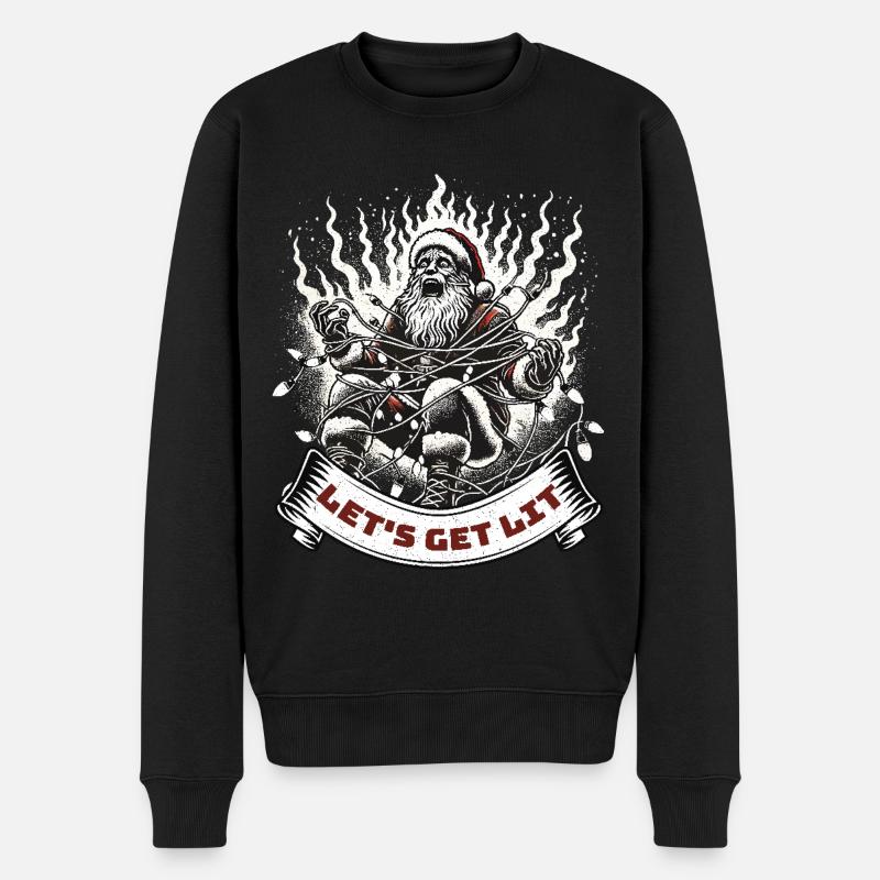 Weihnachtsmann Lichterkette Chaos - Männer Premium Bio Pullover - Schwarz