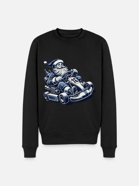 Weihnachtsmann Go-Kart Retro Stil - Männer Premium Bio Pullover - Schwarz