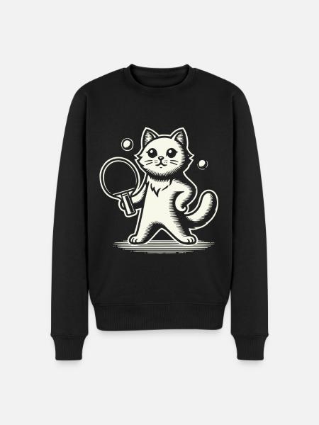 Cute cat playing table tennis - Men's Premium Organic Jumper - black