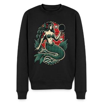 Retro Tattoo Stil Tischtennis Meerjungfrau - Männer Premium Bio Pullover - Schwarz - Vorne - Nico (187cm)