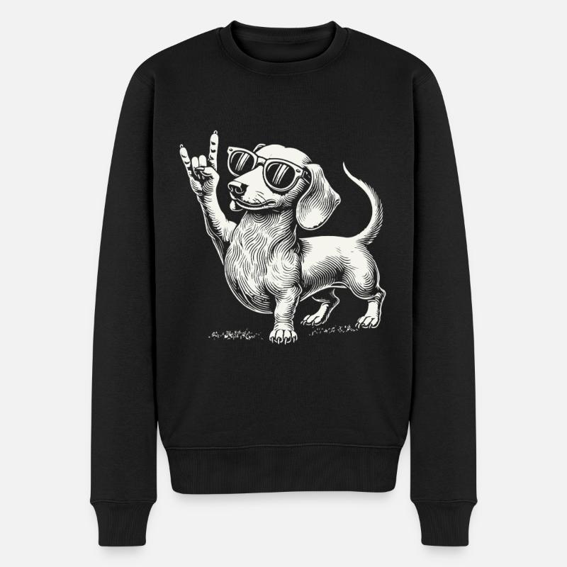 Rock Musik Lustige Heavy Metal Dackel Konzert - Männer Premium Bio Pullover - Schwarz