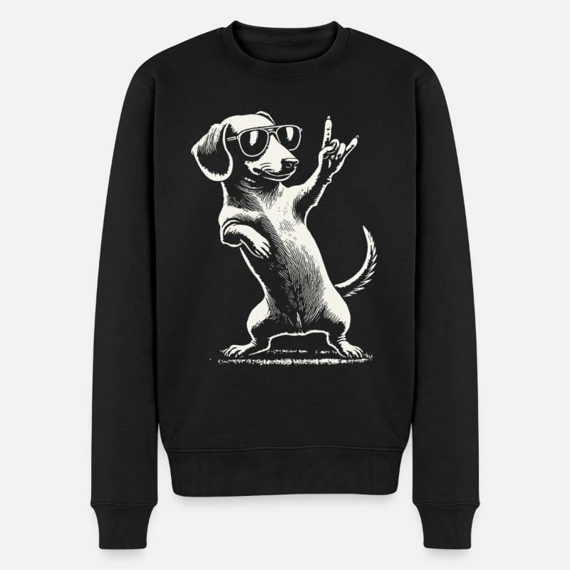 Rock Musik Lustige Dackel Hund Konzert Design - Männer Premium Bio Pullover - Schwarz