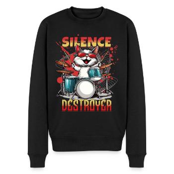 Schlagzeug Drums Silence Destroyer Katze Lustig - Männer Premium Bio Pullover - Schwarz - Vorne - Nico (187cm)