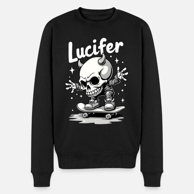 Skater Skelett Lucifer Teuflisch cool unterwegs - Männer Premium Bio Pullover - Schwarz