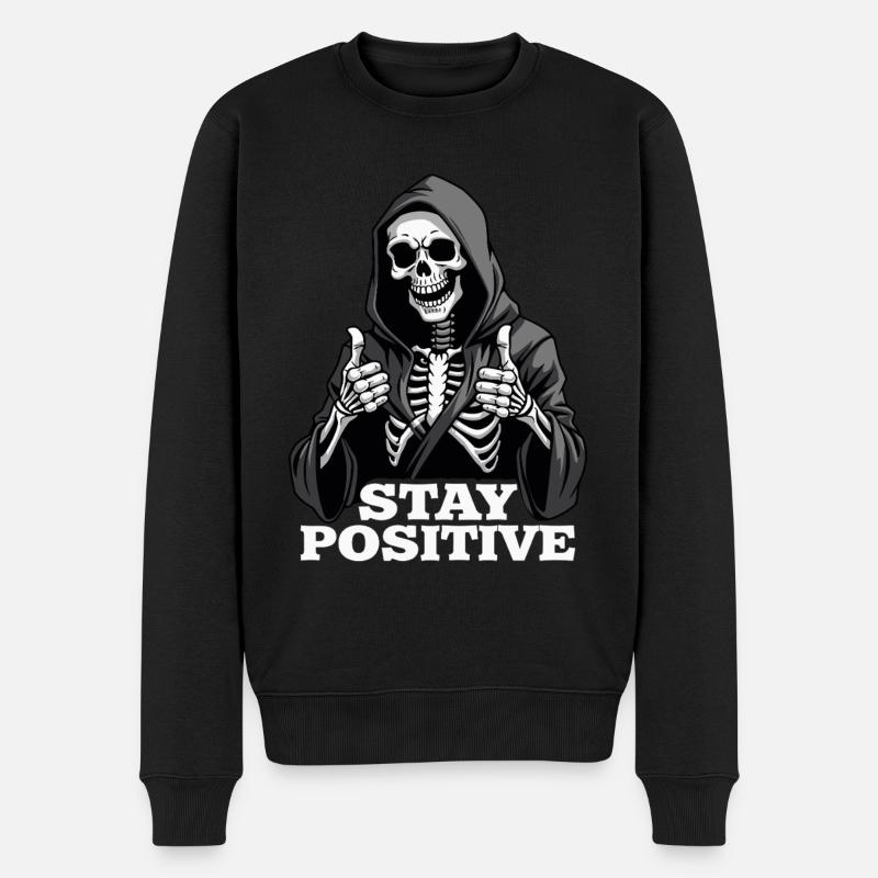 Restez positif – Drôle de faucheuse - Pull Premium bio Homme - noir