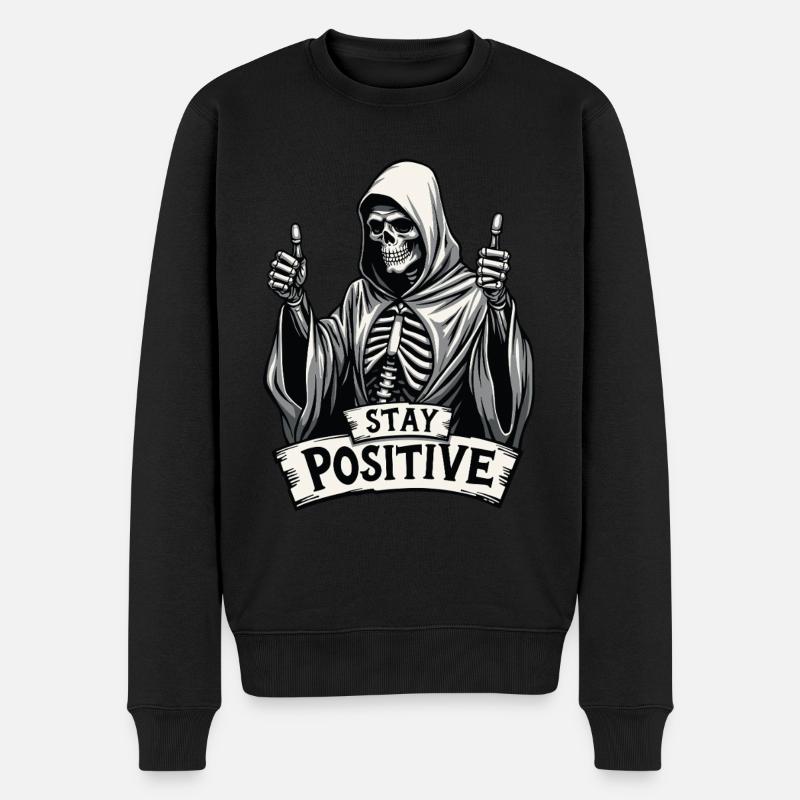 Stay Positive – Lustiger Sensenmann - Männer Premium Bio Pullover - Schwarz