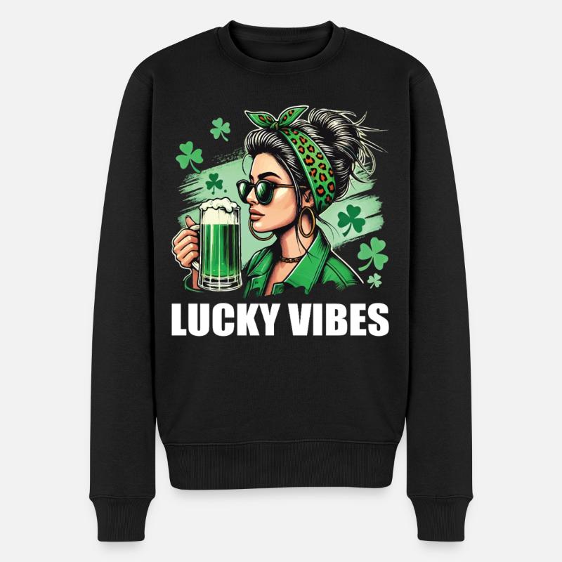 Saint-Patrick : style Lucky Vibes - Pull Premium bio Homme - noir