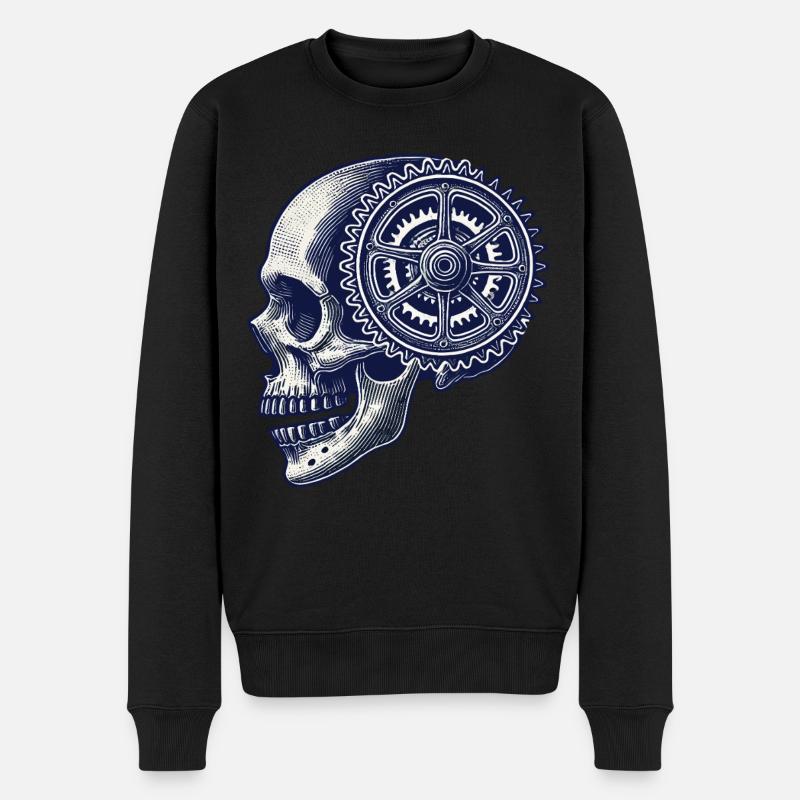 Vélo crâne engrenage cyclisme oeuvre - Pull Premium bio Homme - noir