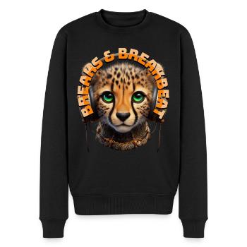 BREAKS & BREAKBEAT - Cute Cheetah with Headphones! - Men's Premium Organic Jumper - black - Front - Nico (187cm)