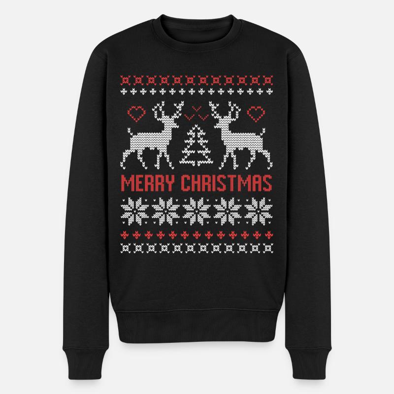ugly Christmas Sweater Rentier Hirsch Jäger rot - Männer Premium Bio Pullover - Schwarz