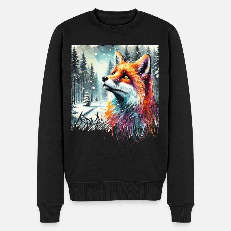 Aquarell Fuchs, Fuchs, Winter Hintergrund - Männer Premium Bio Pullover - Schwarz