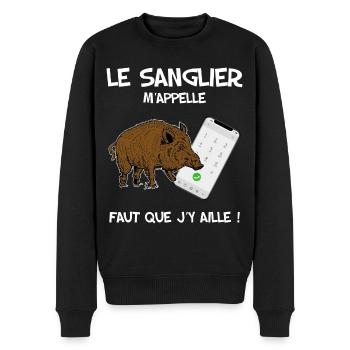 Chasse humour Le sanglier m'appelle - Pull Premium bio Homme - noir - Devant - Nico (187cm)