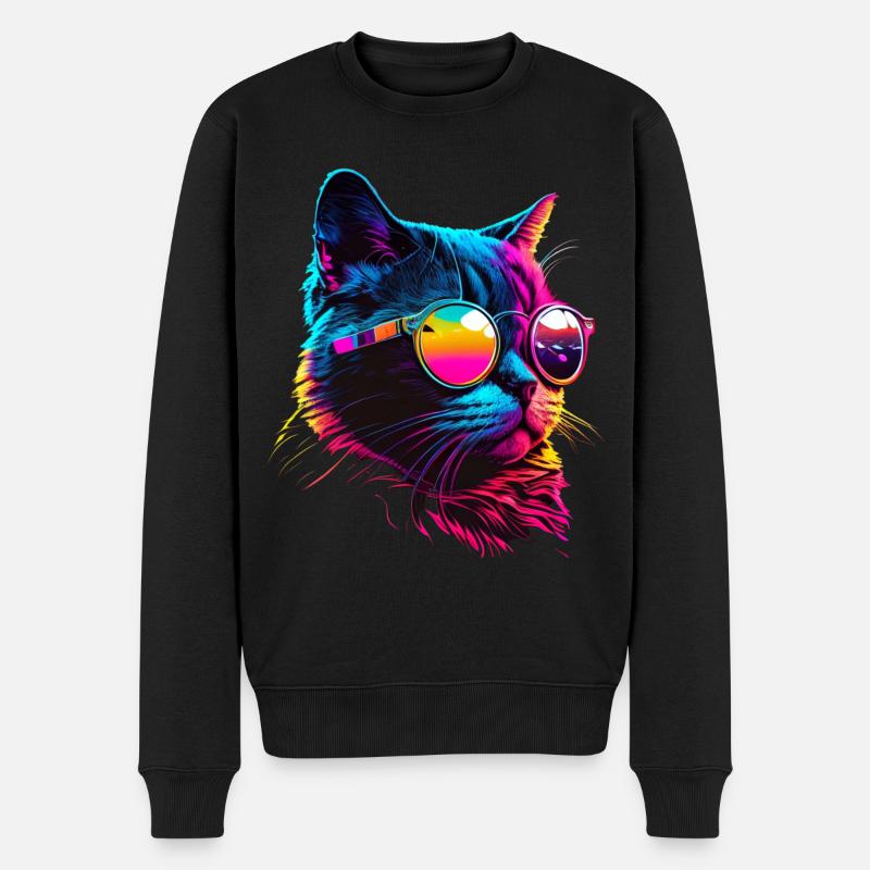Cat Vaporwave Esthétique Rétro - Pull Premium bio Homme - noir